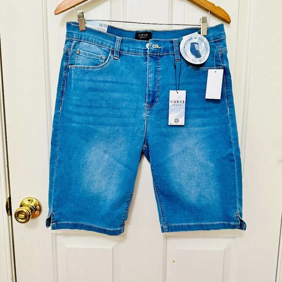 CURVE APPEAL TUMMY TUCKING TECHNOLOGY BLUE JEANS BERMUDA DENIM SHORTS - Picture 1 of 6